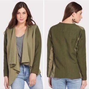BlankNYC Olive Green Linen Blend Drape Front Light Jacket Size XS